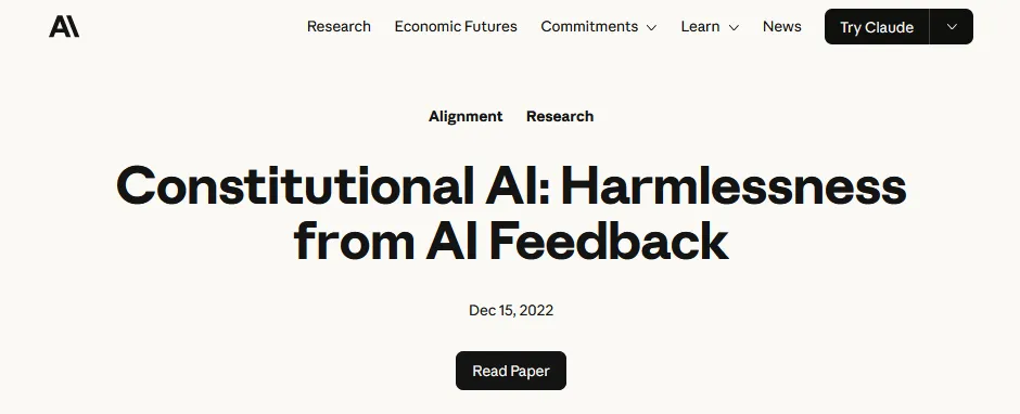 Anthropic 的 Constitutional AI 研究論文：〈Constitutional AI: Harmlessness from AI Feedback〉