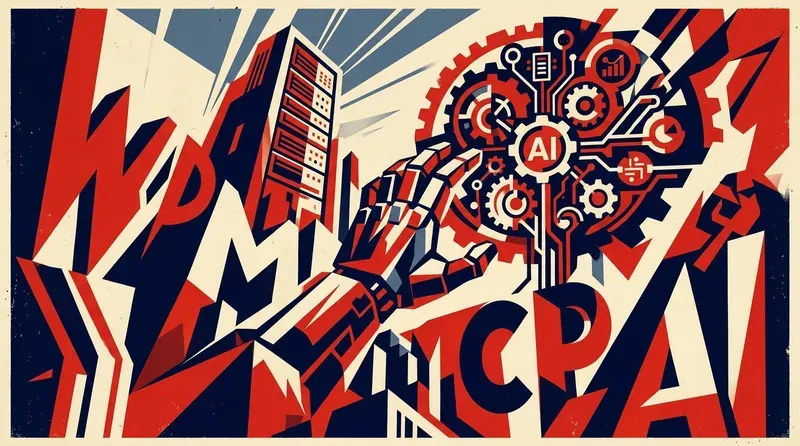 AI Agent 接管桌面工作流程意象（cassandre 風格）