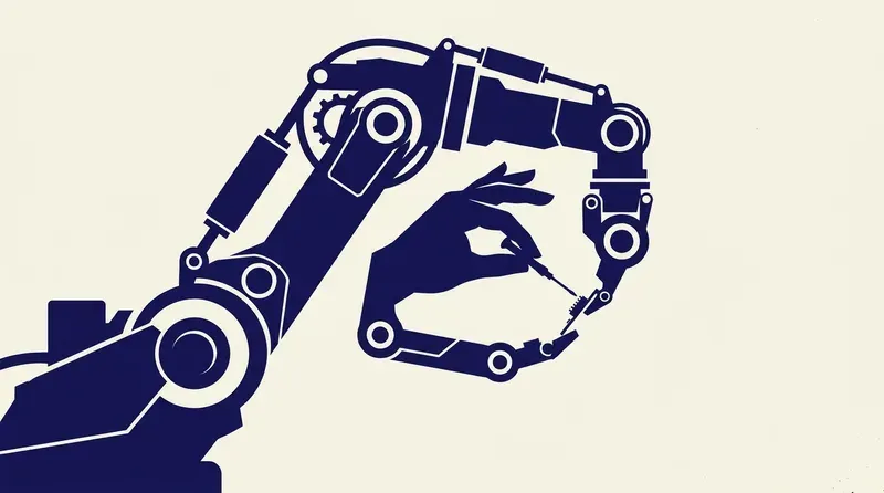 機器人精密操作與 AI 工作流自動化視覺意象