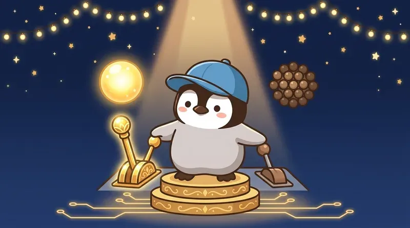 企鵝在控制台前思考要拉哪個開關——金色大的還是棕色小的