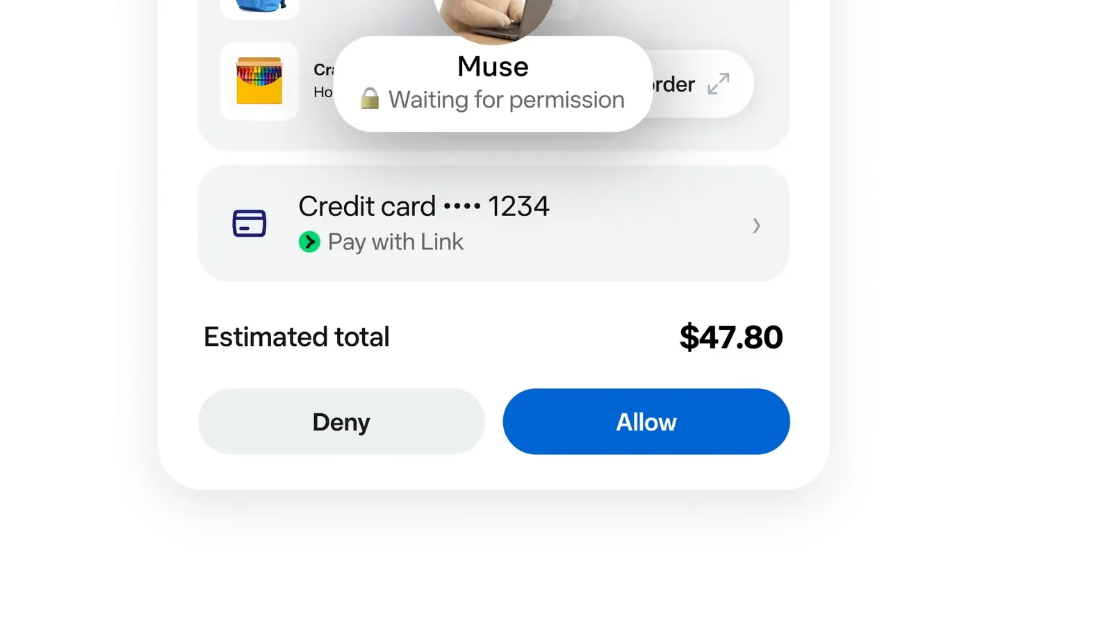 Muse 下單前跳出「等待許可」畫面，可選 Deny 或 Allow